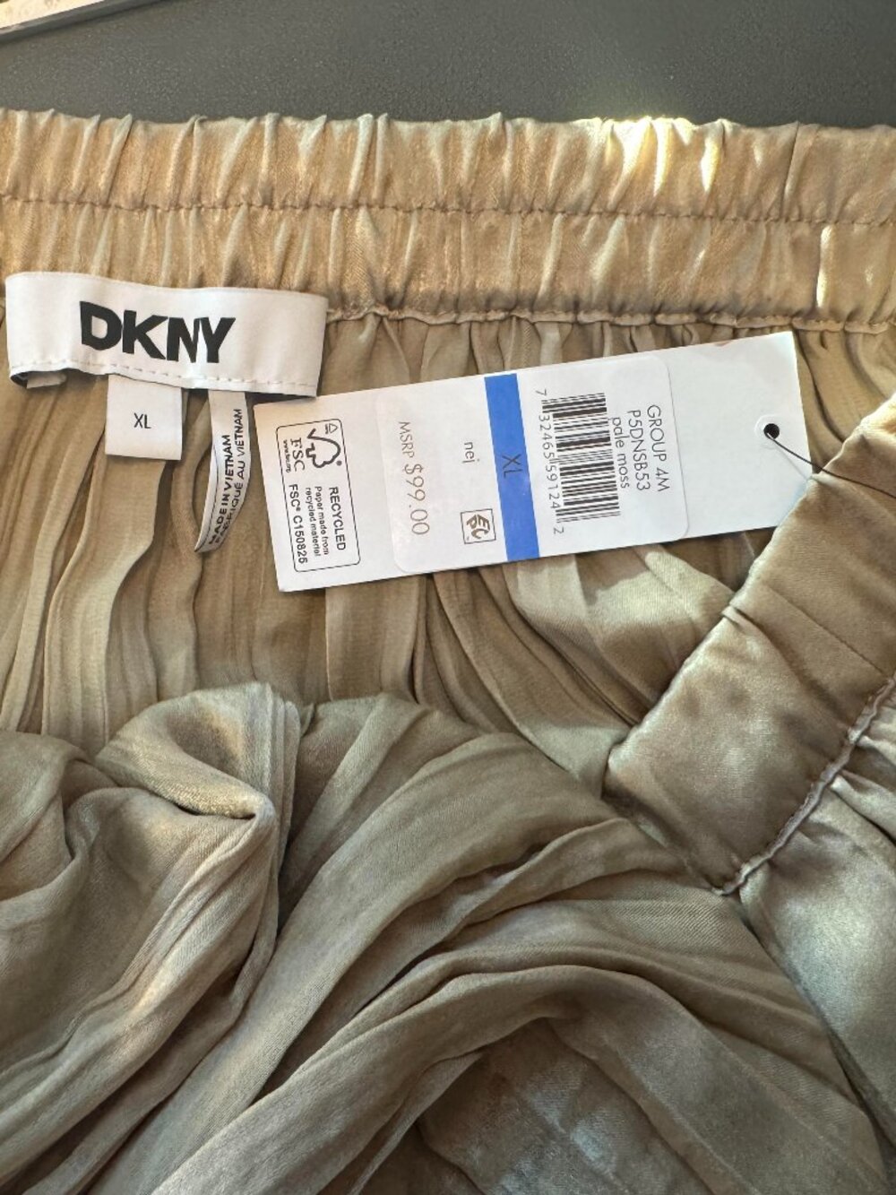 DKNY Champagne/Gold Pleated Midi Skirt with Hidden Pockets- Size XL